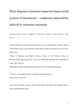 Phase Diagrams of Polymer-Dispersed Liquid Crystal Systems of Itraconazole – Component Immiscibility Induced by Molecular Anisotropy