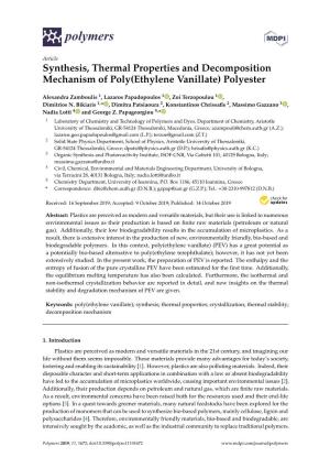 Synthesis, Thermal Properties and Decomposition Mechanism of Poly(Ethylene Vanillate) Polyester