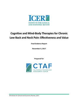 Cognitive and Mind-Body Therapies for Chronic Low Back and Neck Pain: Effectiveness and Value