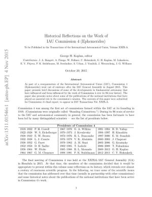 Historical Reflections on the Work of IAU Commission 4 (Ephemerides)