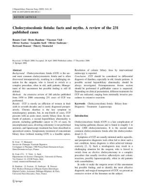 Cholecystocolonic Fistula: Facts and Myths. a Review of the 231