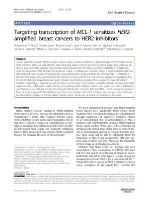 Targeting Transcription of MCL-1 Sensitizes HER2-Amplified Breast Cancers to HER2 Inhibitors
