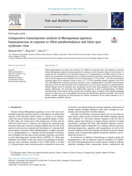 Comparative Transcriptomic Analysis of Marsupenaeus Japonicus Hepatopancreas in Response to Vibrio Parahaemolyticus and White Spot T Syndrome Virus