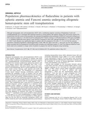 Population Pharmacokinetics of Fludarabine in Patients with Aplastic Anemia and Fanconi Anemia Undergoing Allogeneic Hematopoiet