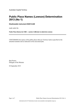 Public Place Names (Lawson) Determination 2013 (No 1)