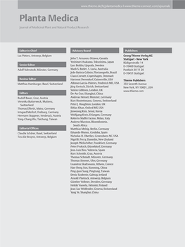 Planta Medica Journal of Medicinal Plant and Natural Product Research