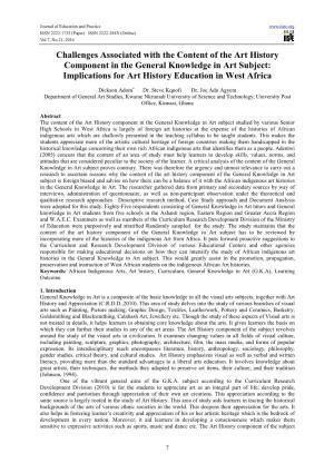 Challenges Associated with the Content of the Art History Component in the General Knowledge in Art Subject: Implications for Art History Education in West Africa