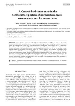 A Cerrado Bird Community in the Northernmost Portion of Northeastern Brazil - Recommendations for Conservation