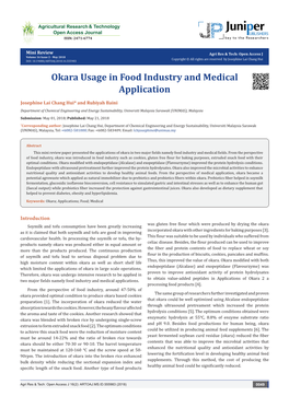 Okara Usage in Food Industry and Medical Application