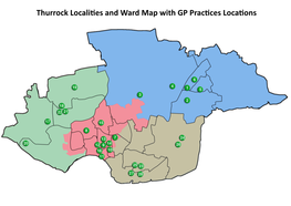Thurrock Localities and Ward Map with GP Practices Locations GP Practice Number Key
