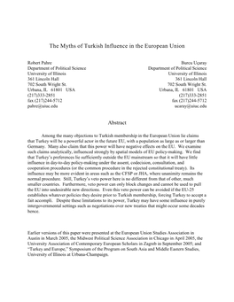 The Myths of Turkish Influence in the European Union