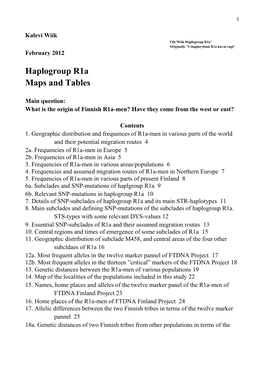Haplogroup R1a Maps and Tables