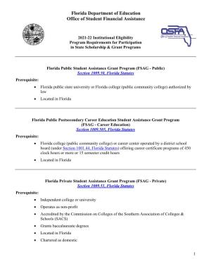 Florida Department of Education Office of Student Financial Assistance