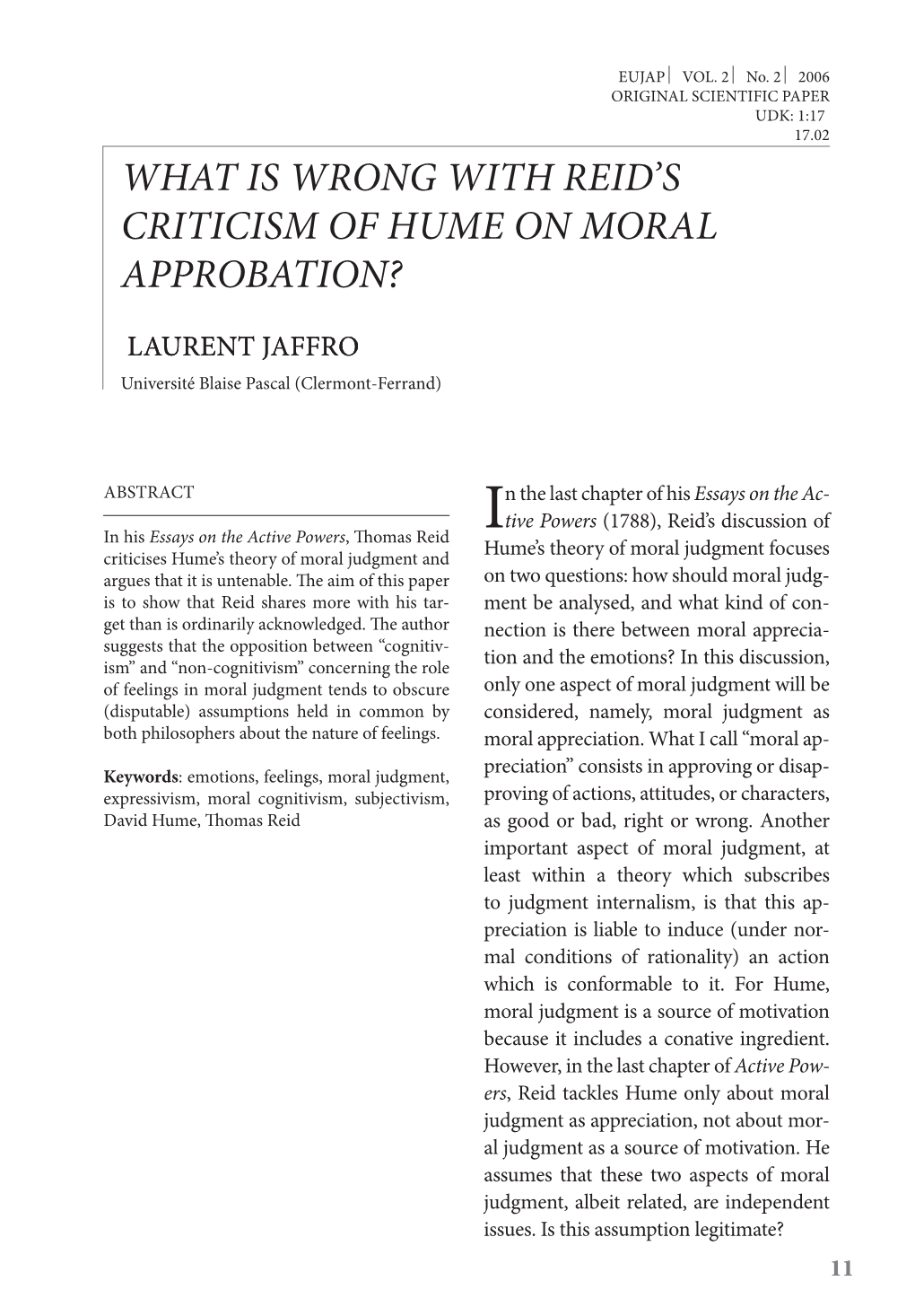 What Is Wrong with Reid's Criticism of Hume on Moral