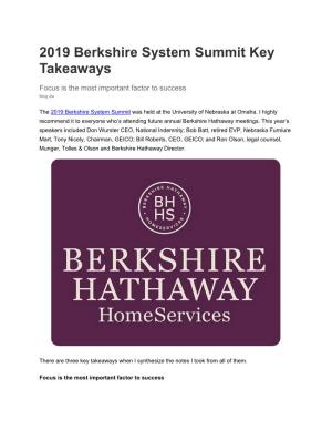 2019 Berkshire System Summit Notes
