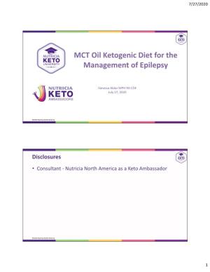 MCT Oil Ketogenic Diet for the Management of Epilepsy