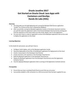 Oracle Javaone 2017 Get Started on Oracle Cloud: Java Apps with Containers and Devops Hands-On Labs (HOL)