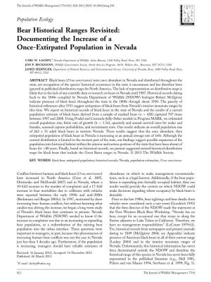 Bear Historical Ranges Revisited: Documenting the Increase of a Once-Extirpated Population in Nevada