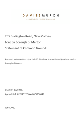 265 Burlington Road, New Malden, London Borough of Merton Statement of Common Ground