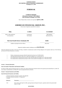 Form 8-K American Financial Group, Inc
