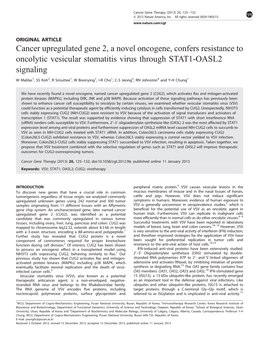 Cancer Upregulated Gene 2, a Novel Oncogene, Confers Resistance to Oncolytic Vesicular Stomatitis Virus Through STAT1-OASL2 Signaling
