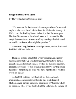 Happy Birthday Bob Dylan by Harvey Kubernik Copyright 2021