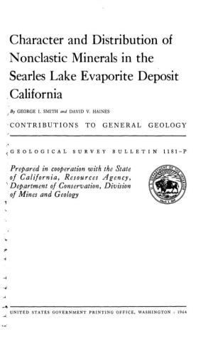 Character and Distribution of Nonclastic Minerals in the Searles Lake Evaporite Deposit California