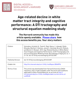 Age-Related Decline in White Matter Tract Integrity and Cognitive Performance: a DTI Tractography and Structural Equation Modeling Study