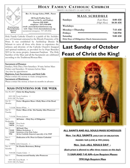 Last Sunday of October Feast of Christ the King!