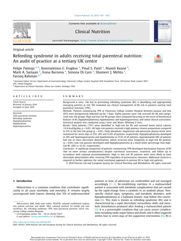 Refeeding Syndrome in Adults Receiving Total Parenteral Nutrition: an Audit of Practice at a Tertiary UK Centre