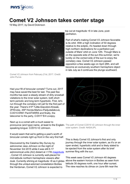 Comet V2 Johnson Takes Center Stage 19 May 2017, by David Dickinson