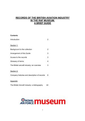 Records of the British Aviation Industry in the Raf Museum: a Brief Guide