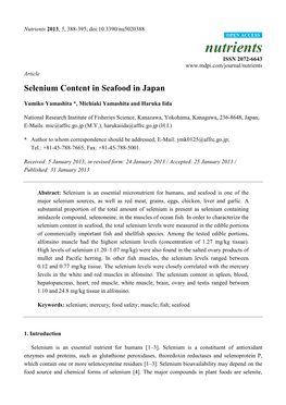 Selenium Content in Seafood in Japan