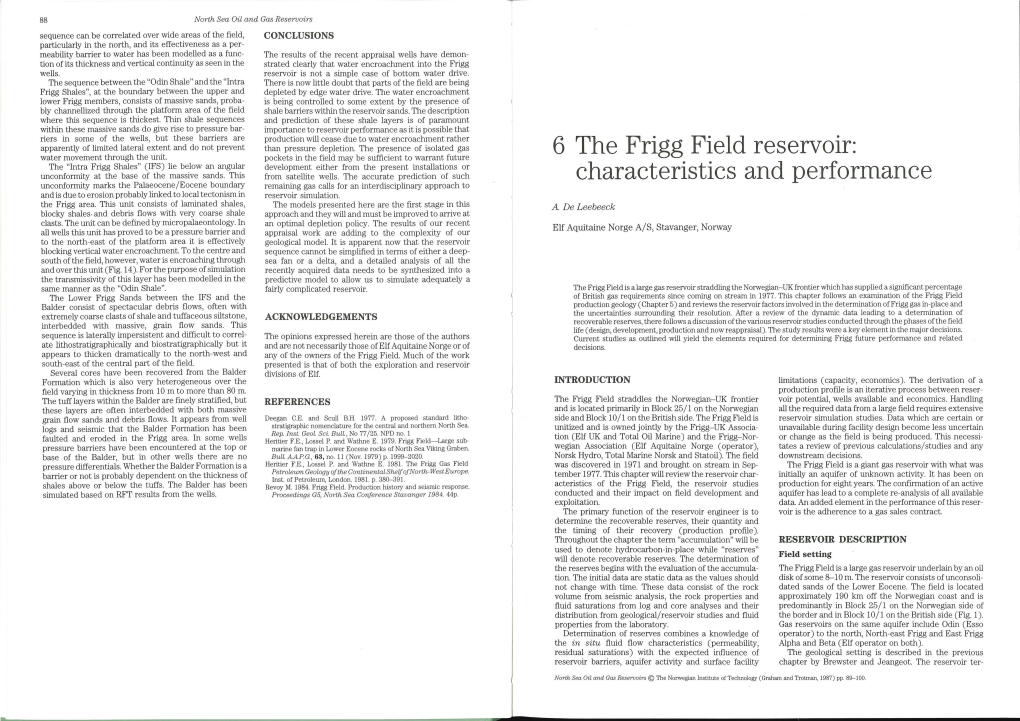 6 the Frigg Field Reservoir: Characteristics and Perf Ormance