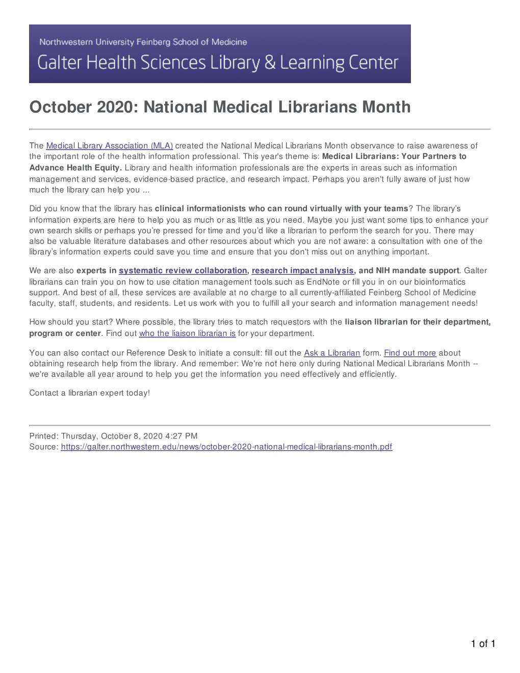 National Medical Librarians Month