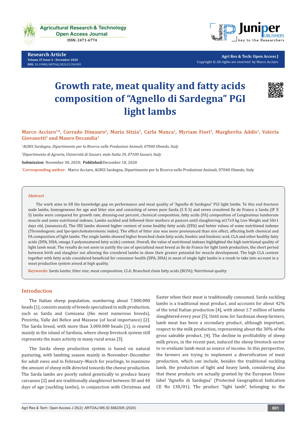 Growth Rate, Meat Quality and Fatty Acids Composition of “Agnello Di Sardegna” PGI Light Lambs