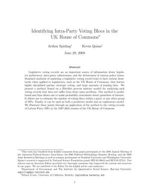 Identifying Intra-Party Voting Blocs in the UK House of Commons∗