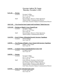 Governor Andrew M. Cuomo Thursday, November 1, 2012