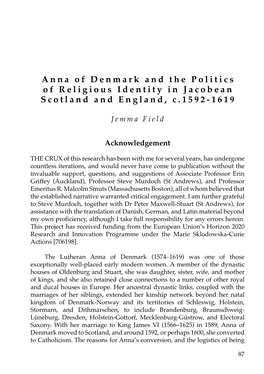 Anna of Denmark and the Politics of Religious Identity in Jacobean Scotland and England, C.1592-1619