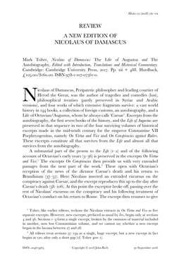 A New Edition of Nicolaus of Damascus