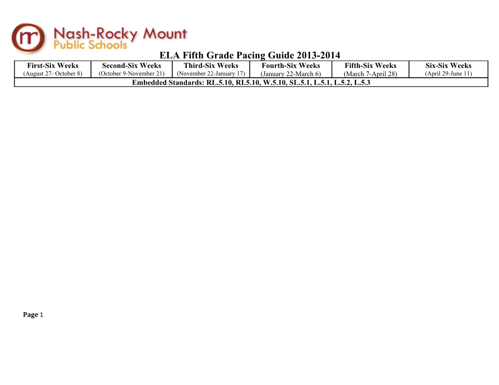 ELA Fifth Grade Pacing Guide 2013-2014