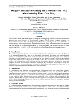 Design of Production Planning and Control System for a Manufacturing Plant: Case Study