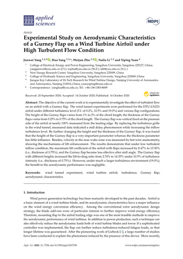 Experimental Study on Aerodynamic Characteristics of a Gurney Flap on a Wind Turbine Airfoil Under High Turbulent Flow Condition