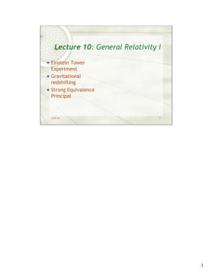 Lecture 10: General Relativity I