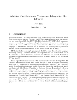 Machine Translation and Vernacular: Interpreting the Informal