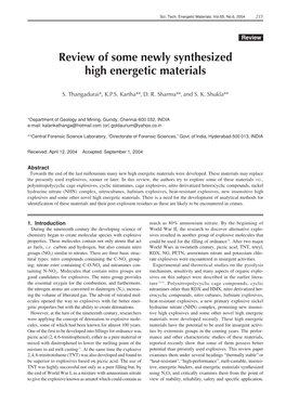Review of Some Newly Synthesized High Energetic Materials