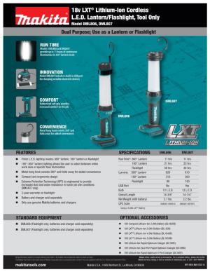 18V LXT® Lithium-Ion Cordless L.E.D. Lantern/Flashlight, Tool Only Model DML806, DML807 Dual Purpose; Use As a Lantern Or Flashlight
