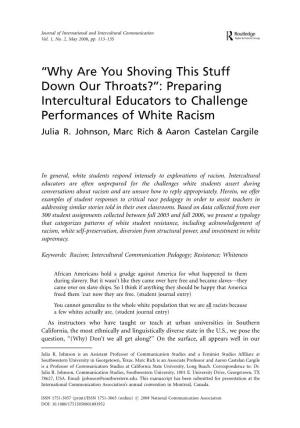 Preparing Intercultural Educators to Challenge Performances of White Racism Julia R