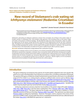 New Record of Stolzmann's Crab-Eating Rat Ichthyomys