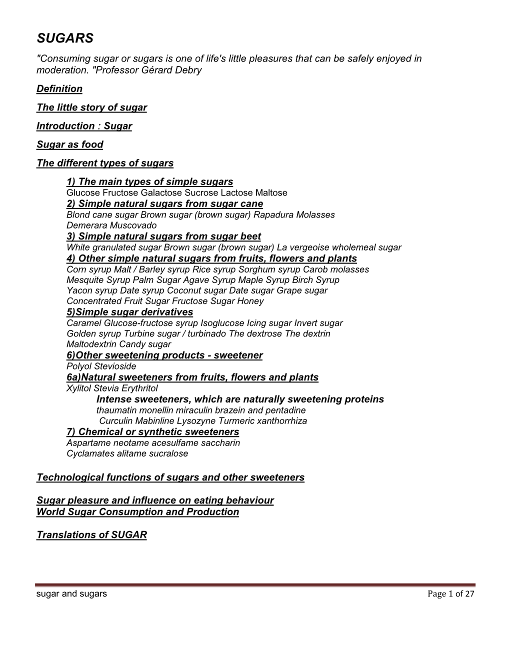Sugar and Sugars Page 1 of 27